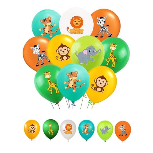 Dschungeltiere Luftballon, 12 Zoll Tiere Latexballon Geburtstag Deko Ballon, Tier Muster Ballons Dschungel Safari Deko, Wildtiere Thema Party Deko für Kindergeburtstag, Jungle Theme Party Supplies von Bkemkri