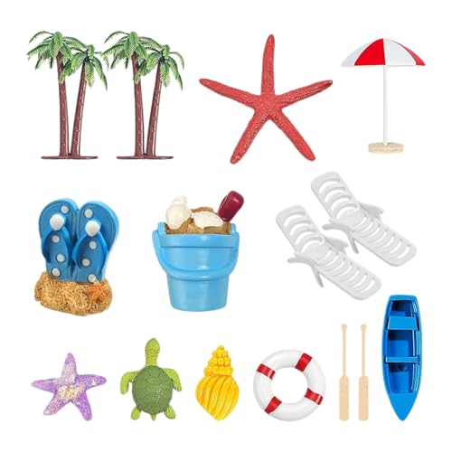 Bkljkf Strand-Themen-Kuchenaufsatz, tropische Cupcake-Dekorationen | 15X Strand-Miniaturspielzeug - Stuhl Boot Palme Regenschirm Dekoration für Schwimmbad Strand Geburtstagszubehör von Bkljkf