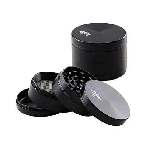 Black Leaf Alugrinder 55mm 4teilig schwarz Magnetverschluss inkl. Blechdose Grinder von DREAMWORKS TROLLS