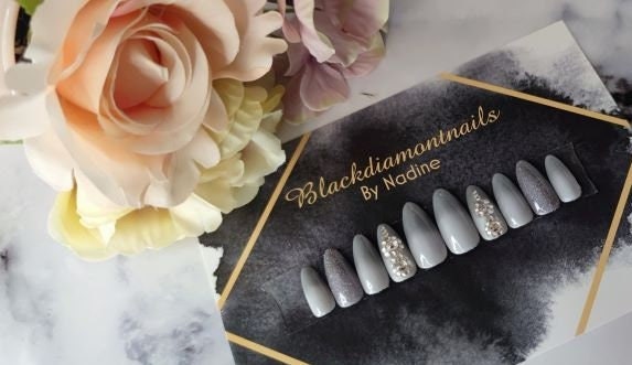 Press On Nails Gelnägel Künstliche Nägel Handgefertigt. Design , , Grey & Glamour'' von Blackdiamontbynadine