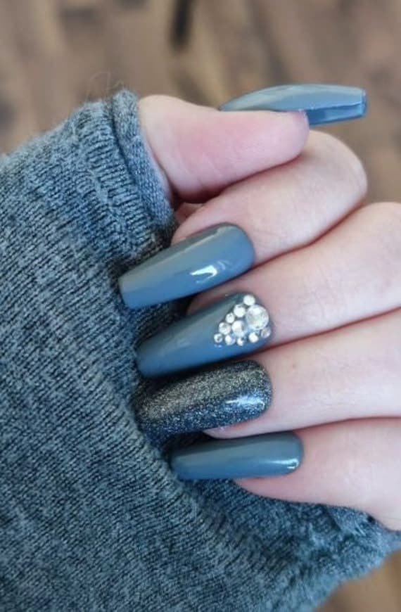 Press On Nails Gelnägel. Künstliche Nägel Handgefertigt Ballerina Grey von Blackdiamontbynadine