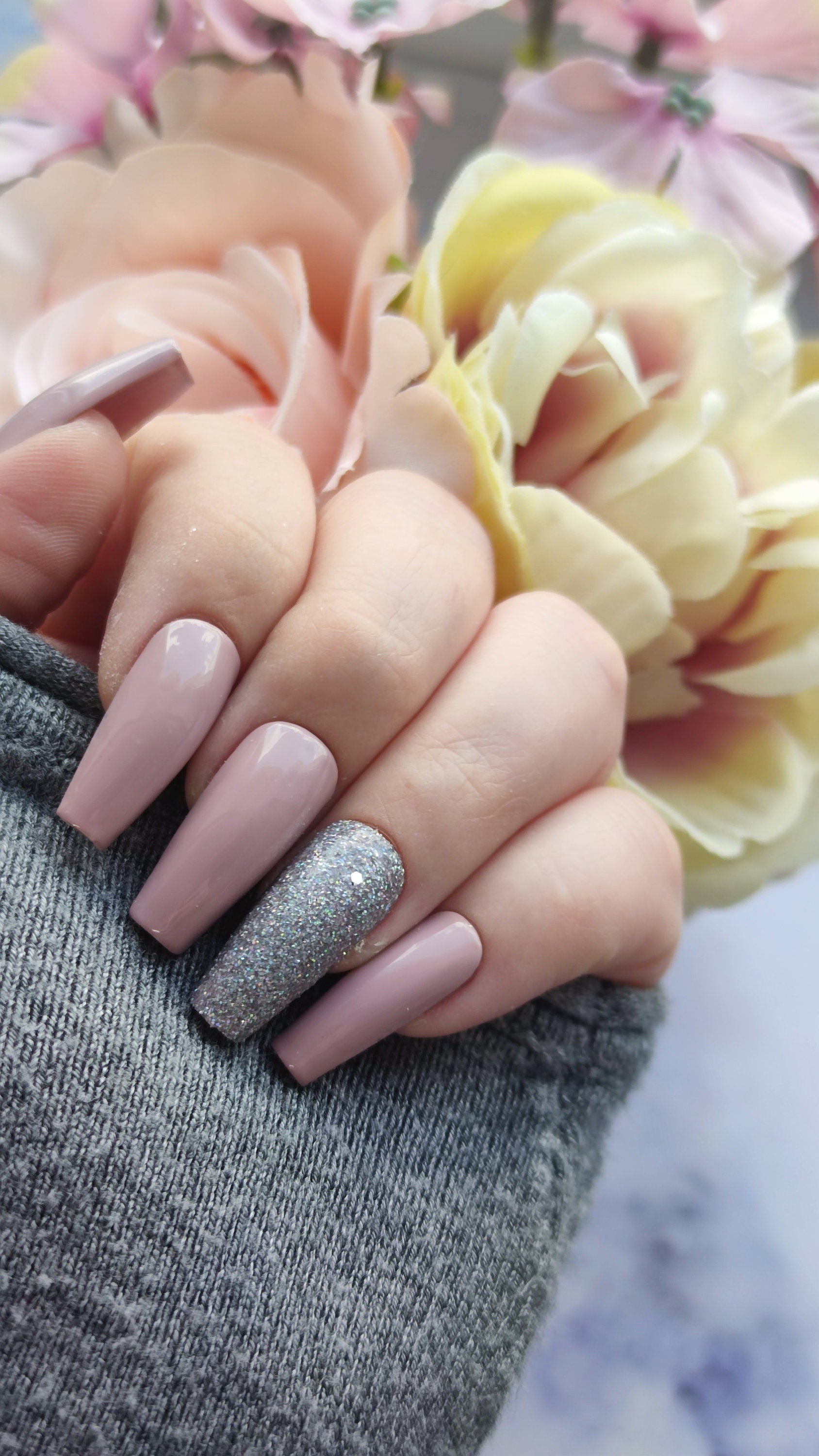 Press On Nails Gelnägel. Künstliche Nägel Handgefertigt Ballerina Rosa Glitzer von Blackdiamontbynadine