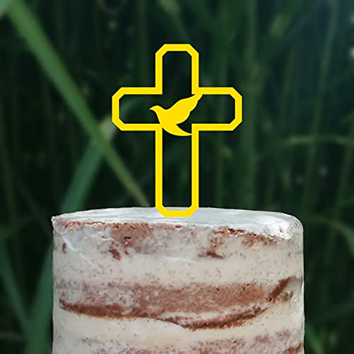 Cake Topper (Friedenstaube) Kreuz Taufe Konfirmation Kommunion Torte Kuchen Deko (Gelb) von Blacked LaserTEC