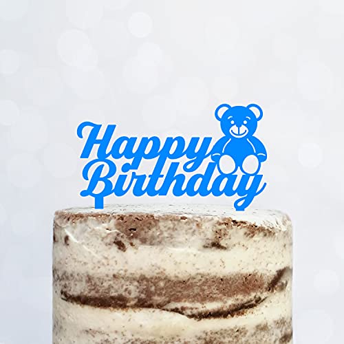 Cake Topper (Happy Birthday) Acryl/Holz Teddy Bär Tortenstecker, Tortenfigur, Tortendeko, Torte, Tortenständer, Geburtstag (Hellblau) von Blacked LaserTEC