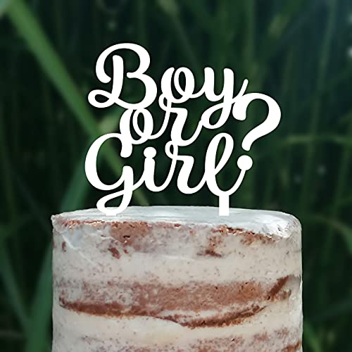 Cake Topper "Boy or Girl?" Junge oder Mädchen Baby Party Shower (Weiß) von Blacked LaserTEC