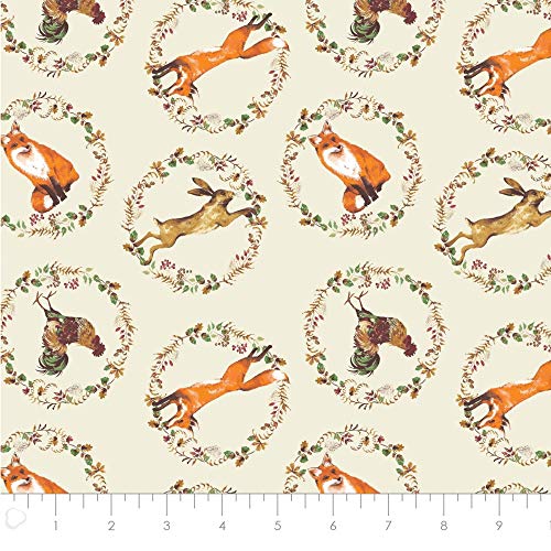 Laura Ashley Fables Quiltstoff, Hase, Fuchs und Hahn, 100 % Baumwolle von Blank Quilting