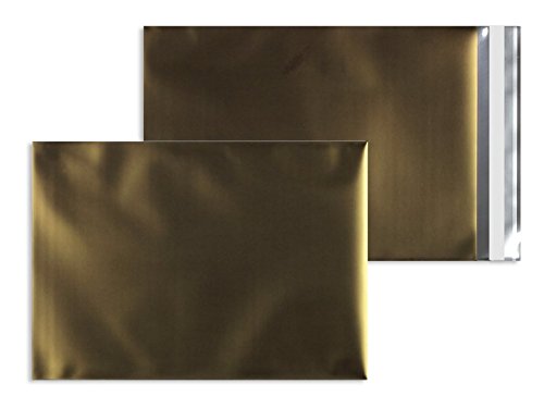 100 Stück, Farbige Versandtaschen, DIN C5, Haftklebung mit Abziehstreifen, Gerade Klappe, 70 my Aluminisierte PP-Folie - matt, Ohne Fenster, Gold, Blanke Briefhüllen von Blanke Briefhüllen