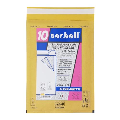 BLASETTI - Gepolsterte Beutel - SACBOLL FG Luftpolsterbeutel aus FSC-zertifiziertem braunem Papier. Ideal für den Versand, Packung mit 10 Stück, Format 220x230 mm von Blasetti