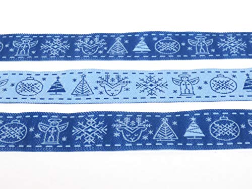 Webband Weihnachten - 1,90 EUR/m - 1m - blau - Tannenbaum - Borte - Weihnachtsbordüre - Meterware von Blaubeerstern