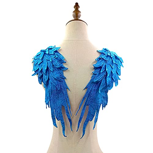 1 Paar Angel Wings Patch,Engelsflügel Aufnäher zum Aufnähen,Kleidung Borten,Flügel Patches,Gestickte Flügel Motiv Applikationen,für DIY Design T-Shirt,Dekoration oder Reparatur,Blau,39 x 15 cm von Blausky