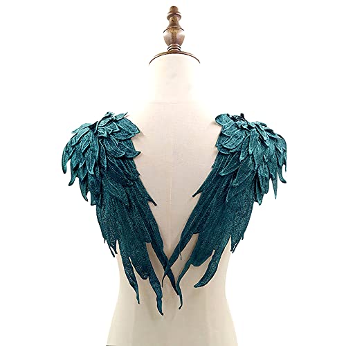 1 Paar Angel Wings Patch,Engelsflügel Aufnäher zum Aufnähen,Kleidung Borten,Flügel Patches,Gestickte Flügel Motiv Applikationen,für DIY Design T-Shirt,Dekoration oder Reparatur,Dunkelgrün,39 x 15 cm von Blausky