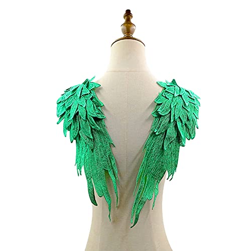 1 Paar Angel Wings Patch,Engelsflügel Aufnäher zum Aufnähen,Kleidung Borten,Flügel Patches,Gestickte Flügel Motiv Applikationen,für DIY Design T-Shirt,Dekoration oder Reparatur,Grün,39 x 15 cm von Blausky