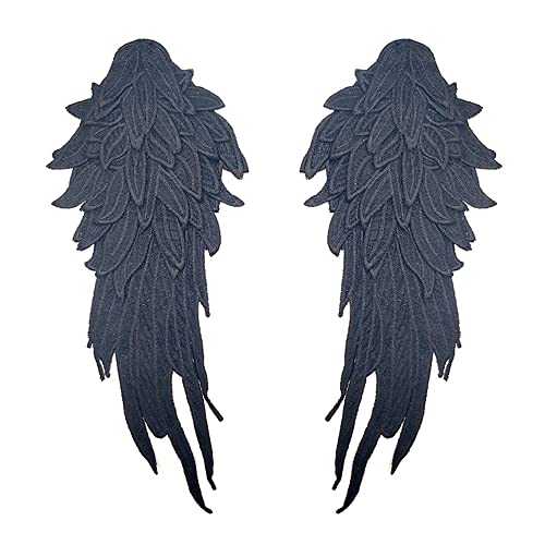 1 Paar Angel Wings Patch,Engelsflügel Aufnäher zum Aufnähen,Kleidung Borten,Flügel Patches,Gestickte Flügel Motiv Applikationen,für DIY Design T-Shirt,Dekoration oder Reparatur,Schwarz,39 x 15 cm von Blausky