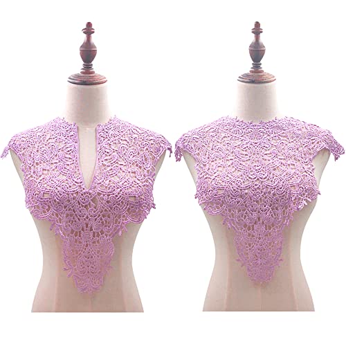 1 Pair Spitzenkragen,Einsatzkragen Kragen,Aushöhlen Lace Falscher Kragen für Frauen,Dreidimensionale Blumen Applique,Bestickte Kragen,für Nähen,DIY,Deko am Ausschnitt,Vorne + hinten,Hellviolett von Blausky