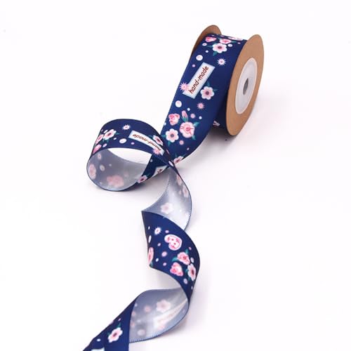 1 Rolle Kleine Blumenserie Band,Bunte Bänder Schleifenband Geschenkband Stoffband Deko Band für DIY Haarschmuck Geschenk Blumen,Verpacken Dekorieren Basteln,Dunkelblau,25 mm x 5 m von Blausky