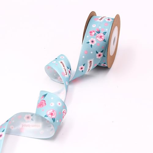 1 Rolle Kleine Blumenserie Band,Bunte Bänder Schleifenband Geschenkband Stoffband Deko Band für DIY Haarschmuck Geschenk Blumen,Verpacken Dekorieren Basteln,Hellblau,25 mm x 5 m von Blausky