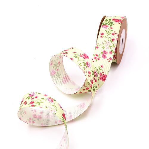 1 Rolle Kleine Blumenserie Band,Bunte Bänder Schleifenband Geschenkband Stoffband Deko Band für DIY Haarschmuck Geschenk Blumen,Verpacken Dekorieren Basteln,Hellgelb,25 mm x 5 m von Blausky