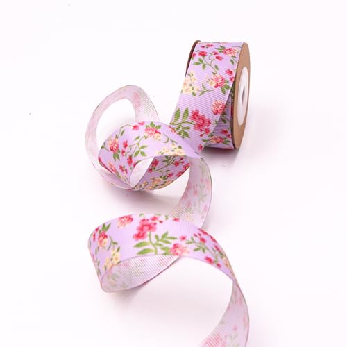 1 Rolle Kleine Blumenserie Band,Bunte Bänder Schleifenband Geschenkband Stoffband Deko Band für DIY Haarschmuck Geschenk Blumen,Verpacken Dekorieren Basteln,Hellviolett,25 mm x 5 m von Blausky