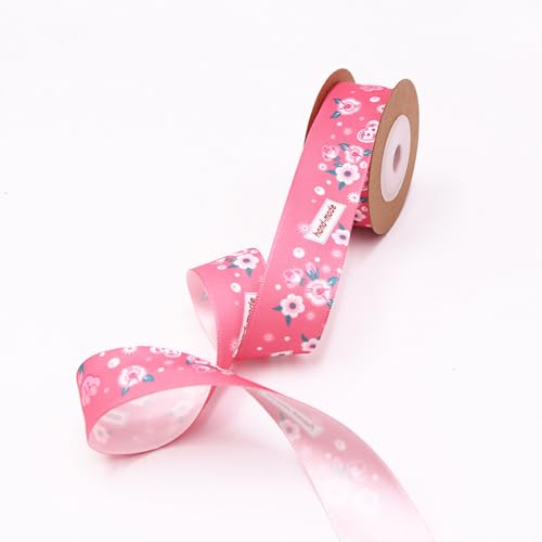 1 Rolle Kleine Blumenserie Band,Bunte Bänder Schleifenband Geschenkband Stoffband Deko Band für DIY Haarschmuck Geschenk Blumen,Verpacken Dekorieren Basteln,Rosenrot,25 mm x 5 m von Blausky