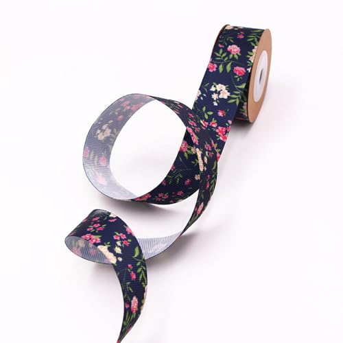 1 Rolle Kleine Blumenserie Band,Bunte Bänder Schleifenband Geschenkband Stoffband Deko Band für DIY Haarschmuck Geschenk Blumen,Verpacken Dekorieren Basteln,Schwarz,25 mm x 5 m von Blausky