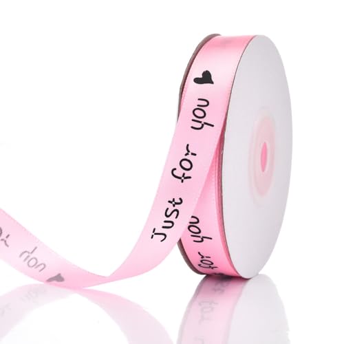 1 Rolle Satinband,“Just for you” Geschenkband,Satin Dekoband Schleifenband Deko Band Seidenband Stoffband für Valentinstag Verpackung von Geschenk Blumen Kuchen,Rosa,1.5 cm x 25 Yards von Blausky