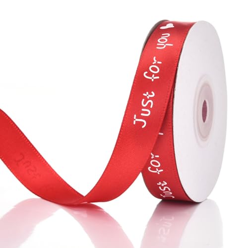 1 Rolle Satinband,“Just for you” Geschenkband,Satin Dekoband Schleifenband Deko Band Seidenband Stoffband für Valentinstag Verpackung von Geschenk Blumen Kuchen,Weinrot,1.5 cm x 25 Yards von Blausky