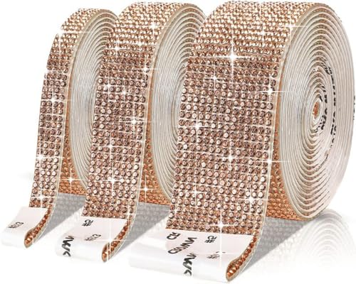 1 Rollen Selbstklebend Strassband,Glitzerband,Strass Bling Band Diamant Aufkleber,Glitzersteine für Kunsthandwerk DIY Hochzeit Party Dekoration,Champagner,11 Reihen (Breite 2,45 cm) von Blausky