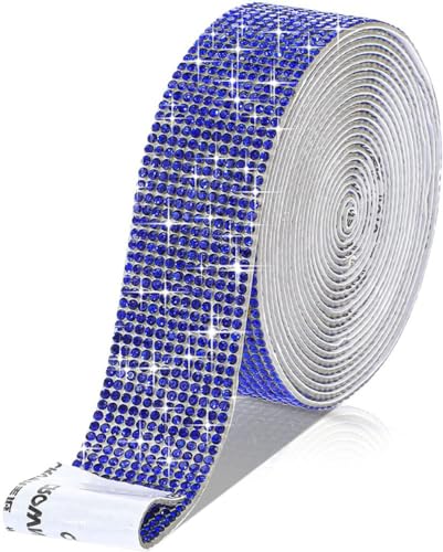 1 Rollen Selbstklebend Strassband,Glitzerband,Strass Bling Band Diamant Aufkleber,Glitzersteine für Kunsthandwerk DIY Hochzeit Party Dekoration,Dunkelblau,6 Reihen (Breite 1,35 cm) von Blausky