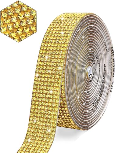 1 Rollen Selbstklebend Strassband,Glitzerband,Strass Bling Band Diamant Aufkleber,Glitzersteine für Kunsthandwerk DIY Hochzeit Party Dekoration,Gold B,2 Reihen (Breite 0,45 cm) von Blausky