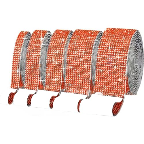 1 Rollen Selbstklebend Strassband,Glitzerband,Strass Bling Band Diamant Aufkleber,Glitzersteine für Kunsthandwerk DIY Hochzeit Party Dekoration,Orange,11 Reihen (Breite 2,45 cm) von Blausky