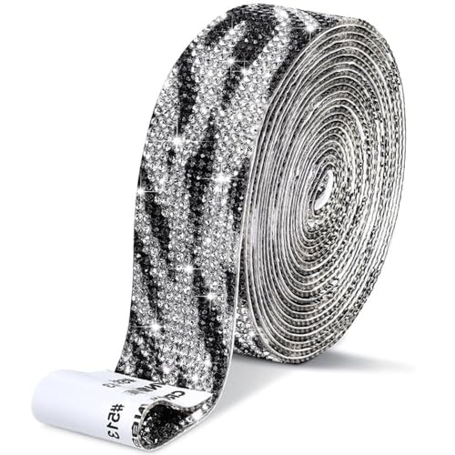 1 Rollen Selbstklebend Strassband,Glitzerband,Strass Bling Band Diamant Aufkleber,Glitzersteine für Kunsthandwerk DIY Hochzeit Party Dekoration,Schwarz Weiß B,3 Reihen (Breite 0,66 cm) von Blausky