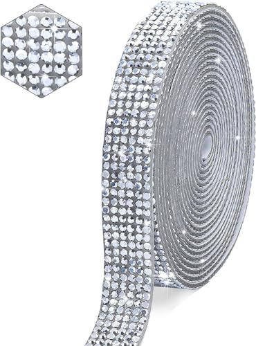 1 Rollen Selbstklebend Strassband,Glitzerband,Strass Bling Band Diamant Aufkleber,Glitzersteine für Kunsthandwerk DIY Hochzeit Party Dekoration,Silber,5 Reihen (Breite 1,1 cm) von Blausky