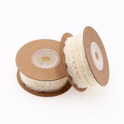 1 Rollen Spitzenbordüre,Keine Elastizität Spitze,Farbe Gewelltes Band Geschenkband Spitzenband Schleifenband Dekoband zum Nähen,für Weihnachten Basteln Hochzeit,Tischdeko DIY,25mmx25m,Beige von Blausky