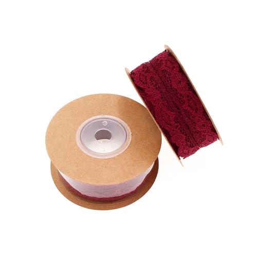 1 Rollen Spitzenbordüre,Keine Elastizität Spitze,Farbe Gewelltes Band Geschenkband Spitzenband Schleifenband Dekoband zum Nähen,für Weihnachten Basteln Hochzeit,Tischdeko DIY,25mmx25m,Weinrot von Blausky