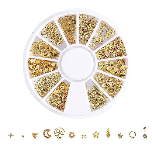 1 Schachtel 3D Nagel Pailletten,Unregelmäßige Nagel Perlen,Stern Mond Metall Glitter Pailletten,Multi Shapes Nagel Kunst Dekorationen,Nagel-Charms,für Manicure DIY Crafts Jewelry Accessories,Gold 4 von Blausky