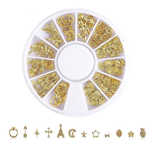 1 Schachtel 3D Nagel Pailletten,Unregelmäßige Nagel Perlen,Stern Mond Metall Glitter Pailletten,Multi Shapes Nagel Kunst Dekorationen,Nagel-Charms,für Manicure DIY Crafts Jewelry Accessories,Gold 1 von Blausky