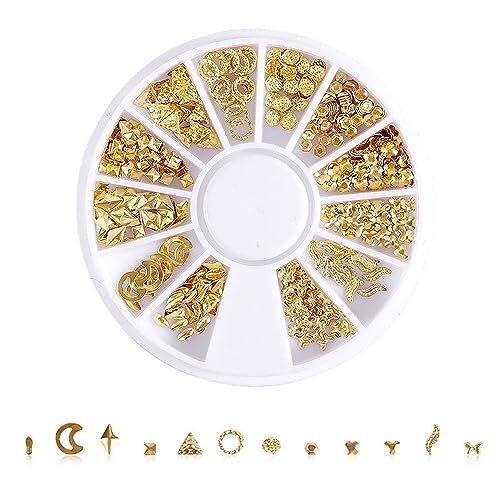 1 Schachtel 3D Nagel Pailletten,Unregelmäßige Nagel Perlen,Stern Mond Metall Glitter Pailletten,Multi Shapes Nagel Kunst Dekorationen,Nagel-Charms,für Manicure DIY Crafts Jewelry Accessories,Gold 7 von Blausky