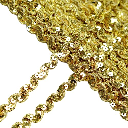 1 Stück 1cm x 13m Paillettenband,Flache Glitter Paillette,Gewelltes Band Dekoband Glitzer Borte Pailletten-Wellenband Paillette Trim für Diy Nähen Kleid Handwerk Schmuck Machen,Gold A von Blausky