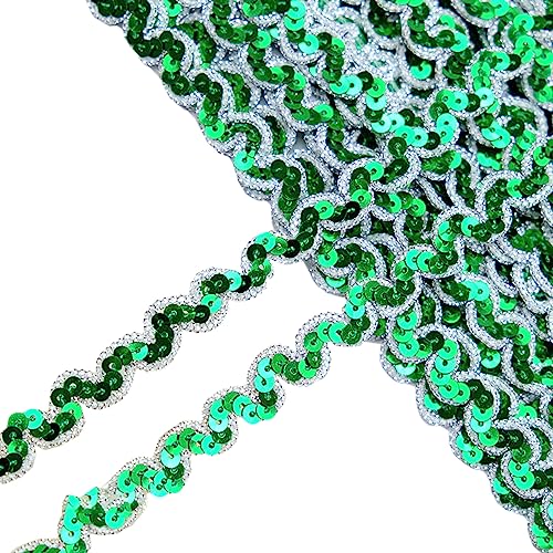 1 Stück 1cm x 13m Paillettenband,Flache Glitter Paillette,Gewelltes Band Dekoband Glitzer Borte Pailletten-Wellenband Paillette Trim für Diy Nähen Kleid Handwerk Schmuck Machen,Grün B von Blausky