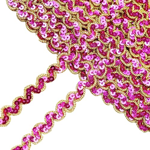 1 Stück 1cm x 13m Paillettenband,Flache Glitter Paillette,Gewelltes Band Dekoband Glitzer Borte Pailletten-Wellenband Paillette Trim für Diy Nähen Kleid Handwerk Schmuck Machen,Rosenrot A von Blausky