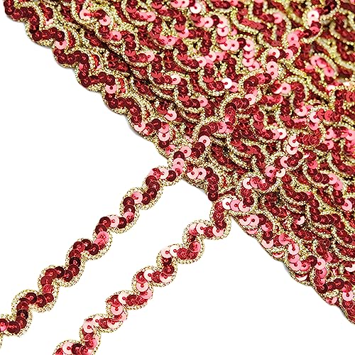 1 Stück 1cm x 13m Paillettenband,Flache Glitter Paillette,Gewelltes Band Dekoband Glitzer Borte Pailletten-Wellenband Paillette Trim für Diy Nähen Kleid Handwerk Schmuck Machen,Rot A von Blausky