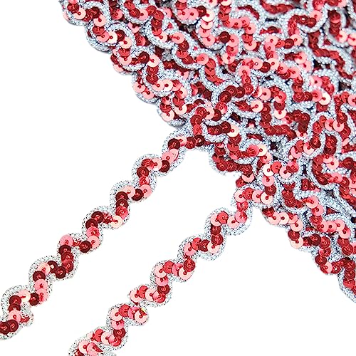 1 Stück 1cm x 13m Paillettenband,Flache Glitter Paillette,Gewelltes Band Dekoband Glitzer Borte Pailletten-Wellenband Paillette Trim für Diy Nähen Kleid Handwerk Schmuck Machen,Rot B von Blausky