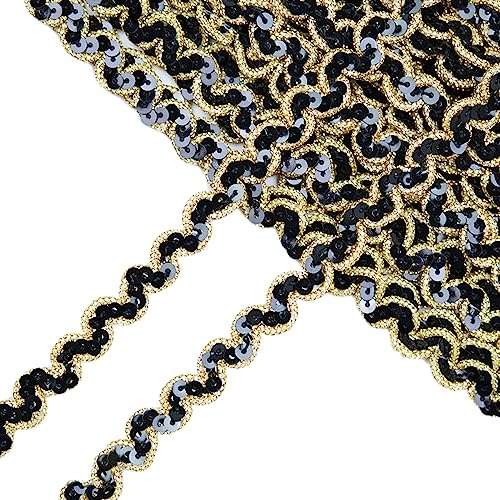 1 Stück 1cm x 13m Paillettenband,Flache Glitter Paillette,Gewelltes Band Dekoband Glitzer Borte Pailletten-Wellenband Paillette Trim für Diy Nähen Kleid Handwerk Schmuck Machen,Schwarz von Blausky