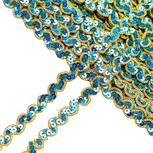 1 Stück 1cm x 13m Paillettenband,Flache Glitter Paillette,Gewelltes Band Dekoband Glitzer Borte Pailletten-Wellenband Paillette Trim für Diy Nähen Kleid Handwerk Schmuck Machen,Seeblau A von Blausky