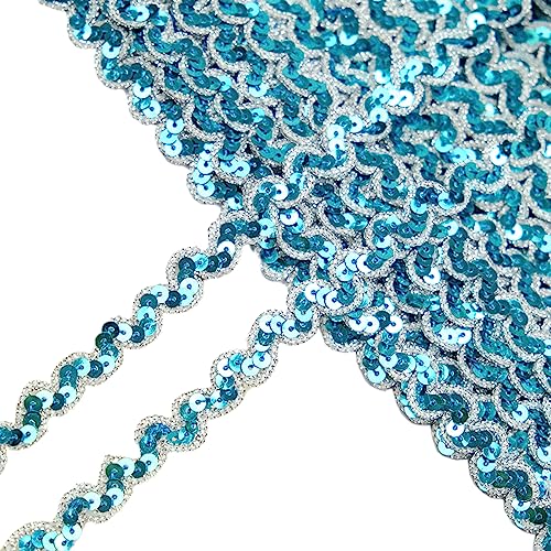 1 Stück 1cm x 13m Paillettenband,Flache Glitter Paillette,Gewelltes Band Dekoband Glitzer Borte Pailletten-Wellenband Paillette Trim für Diy Nähen Kleid Handwerk Schmuck Machen,Seeblau B von Blausky