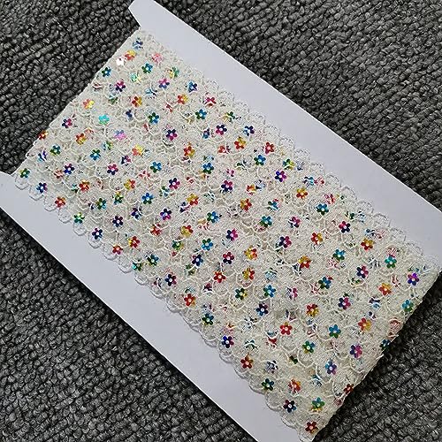 1.5cm x 10m Farbiges Glitzer Paillettenband,Spitzenband Paillette Trim Dekoband mit Pflaume-Pailletten Spitzenbordüre zum Nähen für Bühnenkostüme Kleid Abendkleid DIY Handwerk,Gebrochenes Weiß von Blausky