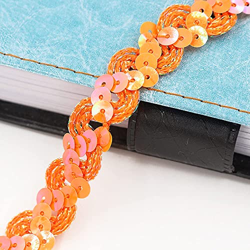 1.5cm x 15m Glitzer Pailletten Spitzenband Gewelltes Paillettenband Spitzenborte Dekoband Zierband Borten Bänder Trim Bortenband Glitzer Borte zum Nähen für DIY Kleid verschönern Stirnband,Orange von Blausky