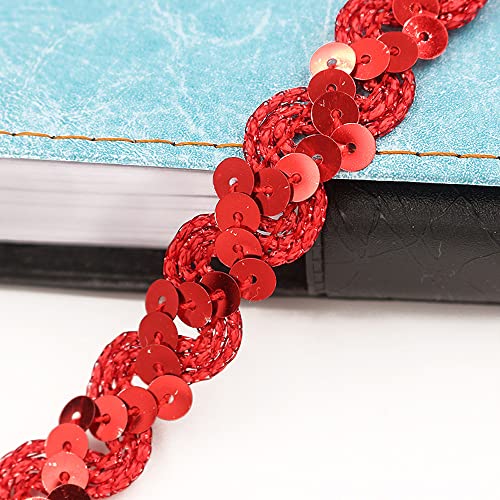 1.5cm x 15m Glitzer Pailletten Spitzenband Gewelltes Paillettenband Spitzenborte Dekoband Zierband Borten Bänder Trim Bortenband Glitzer Borte zum Nähen für DIY Kleid verschönern Stirnband,Rot von Blausky