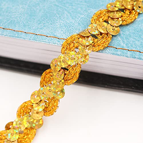 1.5cm x 15m Glitzer Pailletten Spitzenband Gewelltes Paillettenband Spitzenborte Dekoband Zierband Borten Bänder Trim Bortenband Glitzer Borte zum Nähen für Kleid verschönern Stirnband,Glitzergold von Blausky