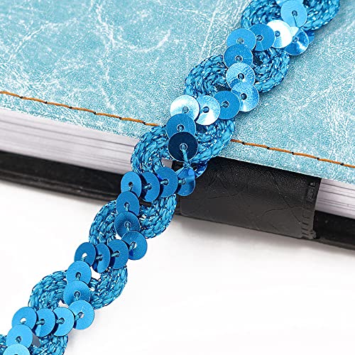 1.5cm x 25m Glitzer Pailletten Spitzenband Gewelltes Paillettenband Spitzenborte Dekoband Zierband Borten Bänder Trim Bortenband Glitzer Borte zum Nähen für DIY Kleid verschönern Stirnband,Blau von Blausky